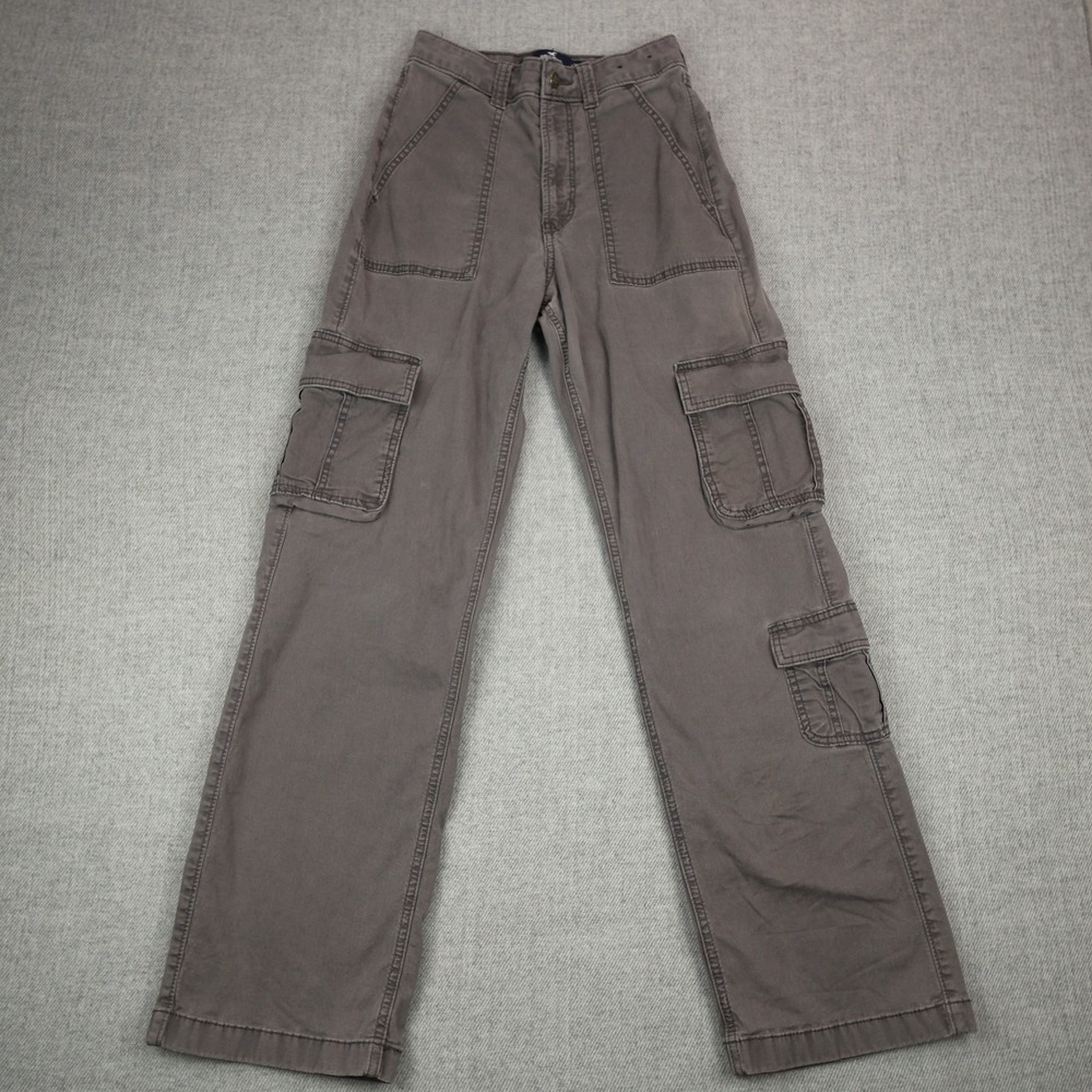 Hollister Cargo Pants Womens Ultra High-Rise Baggy Size 00R 23R Gray